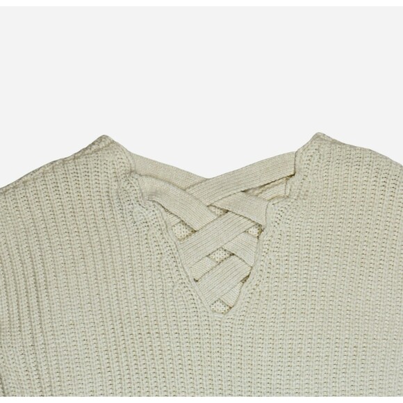 Skies Are Blue Oatmeal Sweater Criss Cross Back Small Chunky Knit Cozy Casual - Picture 4 of 9
